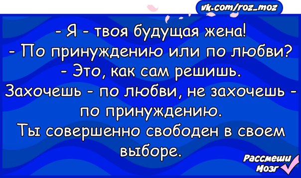 Будущая жена. Анекдот по любви или по принуждению. Я твоя будущая жена по принуждению или по любви. По принуждению или по принуждении. Анекдот про будущую жену.